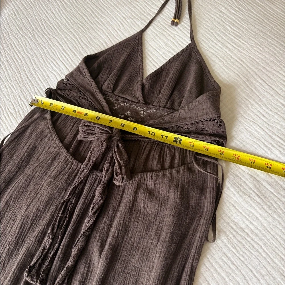 Vintage 70s Gauze & Crochet brown backless halter maxi in pristine condition. - Picture 7 of 8